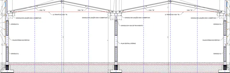 Corte transversal dos pórticos